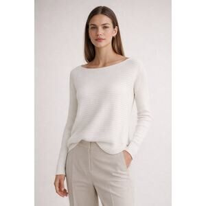 VINCE Ribbed Knit Longsleeve Top White XS Business Casual Minimalist